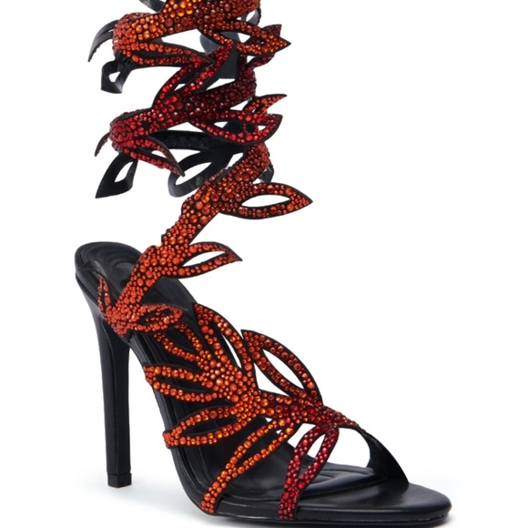 "SINS OF DESIRAE" Fiery Red and Black Luxury Embellished Heels - Picture 1 of 8